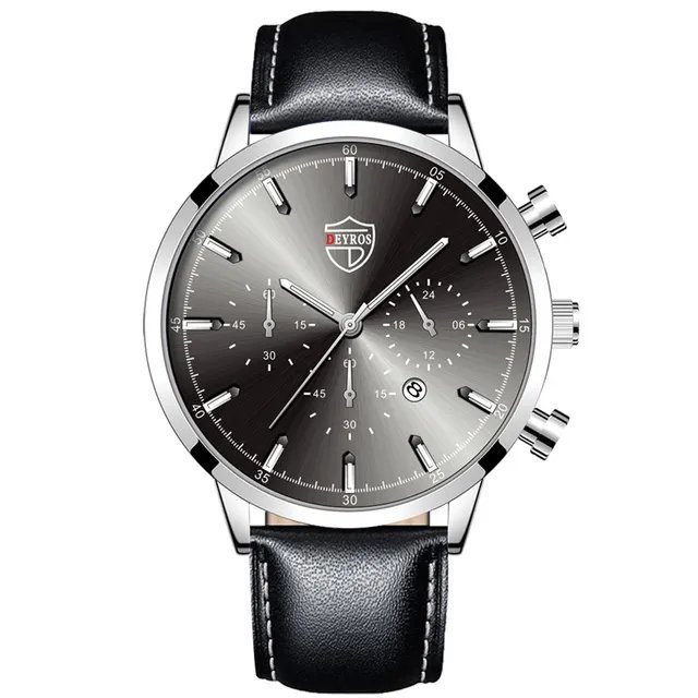 Leather Silver Black_Luxury Men's es Stainless Steel Mesh Belt Quartz Leather  Calendar Luminous Mal