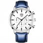 Leather Silver Blue_Luxury Men's es Stainless Steel Mesh Belt Quartz Leather  Calendar Luminous Male