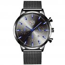Mesh Black Blue_Luxury Men's es Stainless Steel Mesh Belt Quartz Leather  Calendar Luminous Male Clo