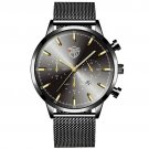 Mesh Black Gold_Luxury Men's es Stainless Steel Mesh Belt Quartz Leather  Calendar Luminous Male Clo