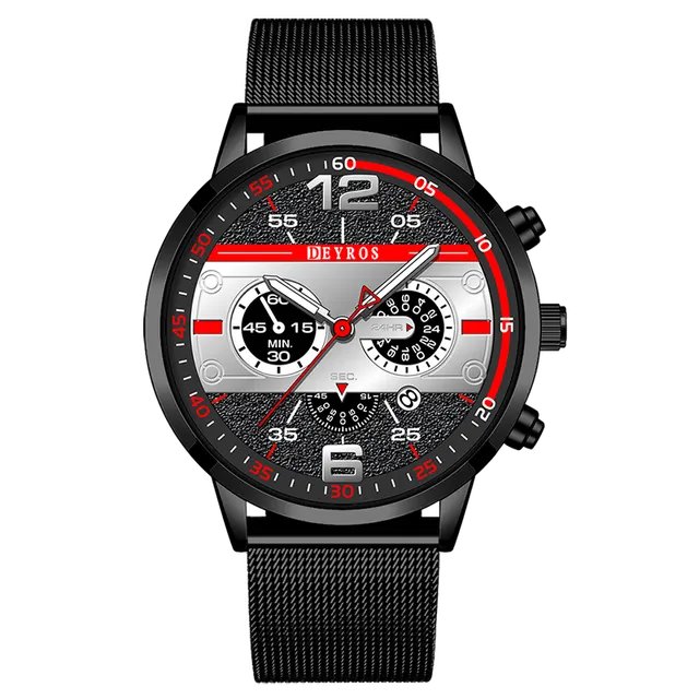 Mesh Black Silver_Mens es Calendar  Men Busines Stainless Steel Mesh Belt Quartz Wrist Male Leather 