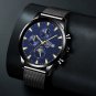 Leather Silver White_Luxury Men's Business Stainless Steel Mesh Strap Quartz Men's Sports Bracele