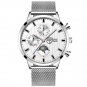 Mesh Silver White_Luxury  Men's Business  Stainless Steel Mesh Strap Quartz  Men's Sports Bracelet C