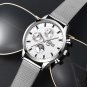 Mesh Silver White_Luxury  Men's Business  Stainless Steel Mesh Strap Quartz  Men's Sports Bracelet C