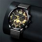 Leather Black Blue_Men Business es Luxury Gold Stainless Steel Mesh Belt Quartz Wrist Luminous Clo
