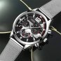 Leather Black Blue_Men Business es Luxury Gold Stainless Steel Mesh Belt Quartz Wrist Luminous Clo