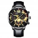 Leather Black Gold_Men  Business es Luxury Gold Stainless Steel Mesh Belt Quartz Wrist  Luminous Clo