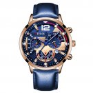 Leather Rose Blue_Men  Business es Luxury Gold Stainless Steel Mesh Belt Quartz Wrist  Luminous Cloc