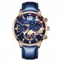 Leather Rose Blue_Men  Business es Luxury Gold Stainless Steel Mesh Belt Quartz Wrist  Luminous Cloc