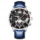 Leather Silver Blue_Men  Business es Luxury Gold Stainless Steel Mesh Belt Quartz Wrist  Luminous Cl