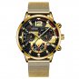 Mesh Black Gold_Men  Business es Luxury Gold Stainless Steel Mesh Belt Quartz Wrist  Luminous Clock 