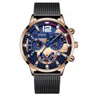 Mesh Rose Blue_Men  Business es Luxury Gold Stainless Steel Mesh Belt Quartz Wrist  Luminous Clock M
