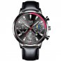 Leather Black Silver_Mens es Men Stainless Steel Mesh Belt Quartz Wrist Luminous Clock Man Casual Le