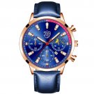 Leather Rose Blue_Mens es Men Stainless Steel Mesh Belt Quartz Wrist Luminous Clock Man Casual Leath