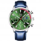 Leather Silver Green_Mens es Men Stainless Steel Mesh Belt Quartz Wrist Luminous Clock Man Casual Le