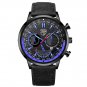 Leather Black Blue_Men's es Luxury Man Sports Stainless Steel Mesh belt Quartz Wrist  for Men Busine