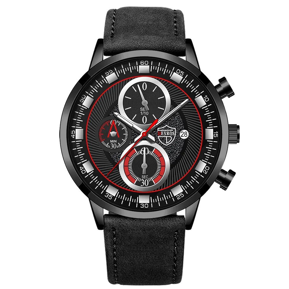 Leather Black Silver_Luxury Men's Sport es Stainless Steel Quartz Calendar Luminous Clock Men Casual