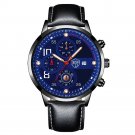 Leather Black Blue_Mens Sports Luxury es Men Business Stainless Steel Quartz Wrist Luminous Clock  M