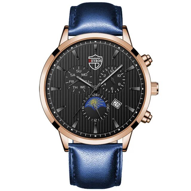 Leather Rose Black_Mens es Stainless Steel Mesh Belt Calendar Date Quartz  Men Business Luminous Clo