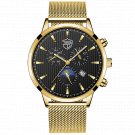 Mesh Gold Black_Mens es Stainless Steel Mesh Belt Calendar Date Quartz  Men Business Luminous Clock 
