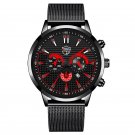 Mesh Black Red_Brand Men's Business Calendar es Stainless Steel Mesh Belt Analog Quartz Wrist Male L