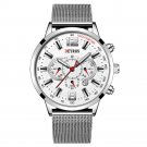 Mesh Silver White_2022 Mens Sports es Men Stainless Steel Quartz Wrist  Calendar Luminous Clock Man 