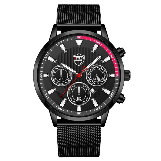 Mesh Black Black_Brand For Men es Men Sport Stainless Steel Quartz Wrist Man Clock Business Casual L