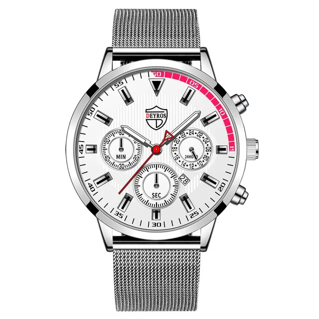 Mesh Silver Silver_Brand For Men es Men Sport Stainless Steel Quartz Wrist Man Clock Business Casual
