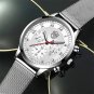 Leather Rose Blue_Mens es Stainless Steel Mesh Belt Quartz Wrist Luminous Clock Men Business Casual