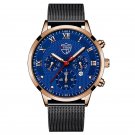 Mesh Rose Blue_Mens es Stainless Steel Mesh Belt Quartz Wrist  Luminous Clock Men Business Casual Le
