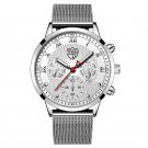Mesh Silver White_Mens es Stainless Steel Mesh Belt Quartz Wrist  Luminous Clock Men Business Casual