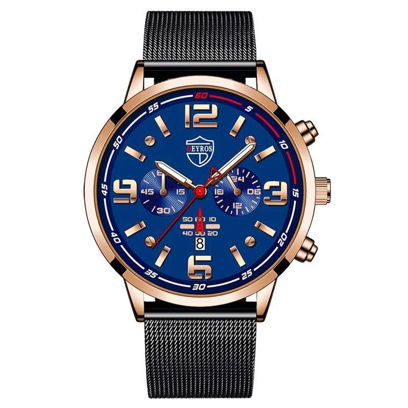 Mesh Rose Blue_men's stainless steel es luxury calendar quartz es business es for men