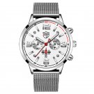 Mesh Silver White_men's stainless steel es luxury calendar quartz es business es for men