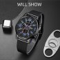 Leather Silver Black_Mens Luxury Sports es Men Business Stainless Steel Mesh Belt Quartz Clock Man C