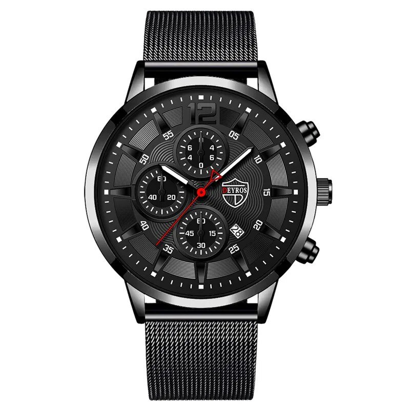Mesh Black Black_2022 Luxury Mens Black es Men Business Stainless Steel Quartz Calendar Wrist  Man S