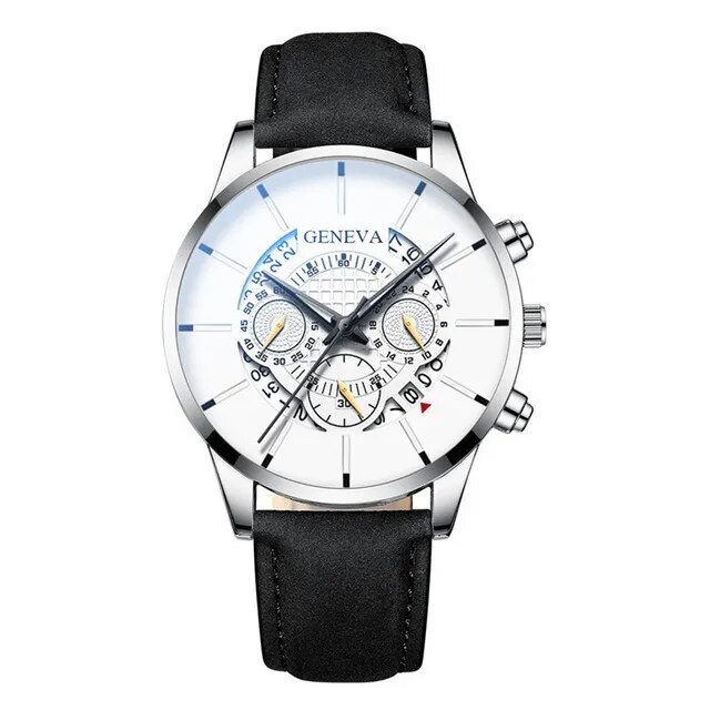 Leather Silver White_2022 es Mens Sports  Men Business Stainless Steel Mesh Belt Quartz Wrist  Male 