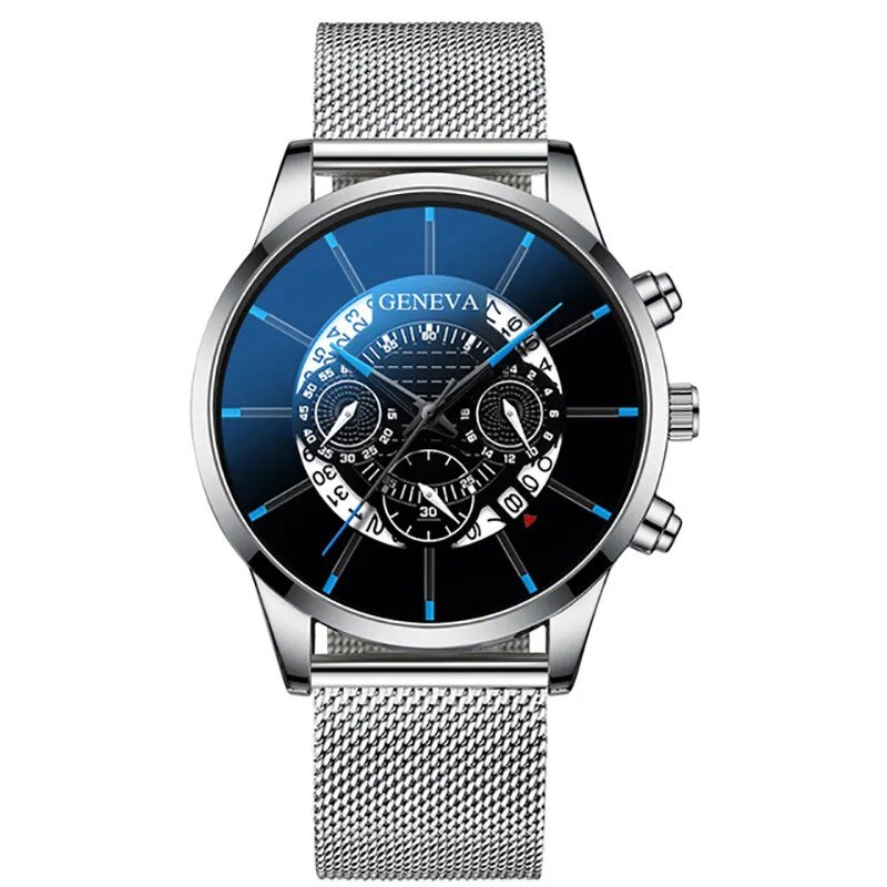 Mesh Silver Black_2022 es Mens Sports  Men Business Stainless Steel Mesh Belt Quartz Wrist  Male Clo