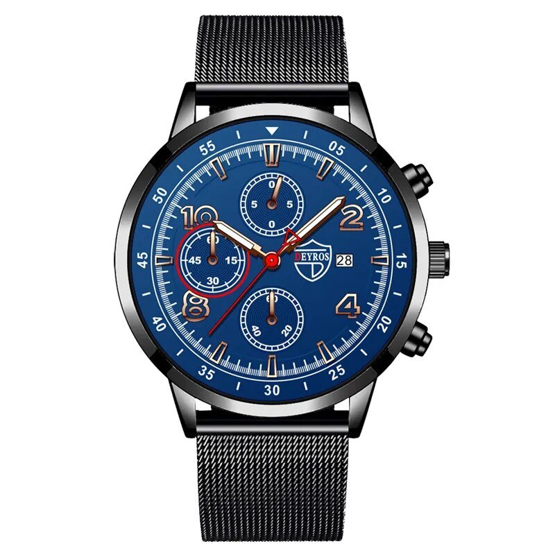 Mesh Black Blue_Mens Luxury es Stainless Steel Mesh Belt Quartz Wrist  Men Business Casual Leather