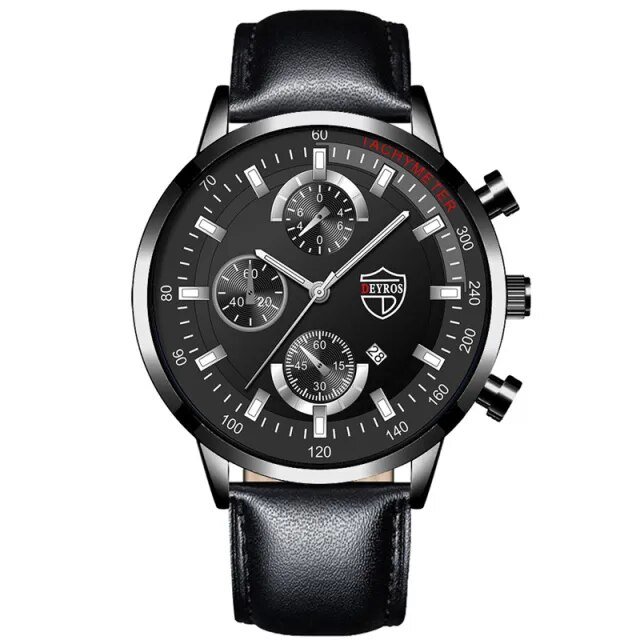 Leather Black Silver_Luxury  Mens es Stainless Steel Mesh Belt Quartz Wrist Men Casual Leather Calen