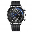 Mesh Black Blue_Luxury  Mens es Stainless Steel Mesh Belt Quartz Wrist Men Casual Leather Calendar L