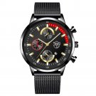 Mesh Black Red_Luxury  Mens es Stainless Steel Mesh Belt Quartz Wrist Men Casual Leather Calendar Lu