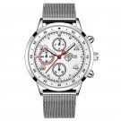 Mesh Silver White_Luxury Mens es Men Business Gold Stainless Steel Mesh Belt Quartz Clock Man Casual