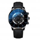 Leather Black Blue_Men's Business Calendar es Stainless Steel Mesh Belt Analog Quartz Wrist  Male Le