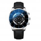 Leather Silver Blue_Men's Business Calendar es Stainless Steel Mesh Belt Analog Quartz Wrist  Male L