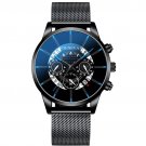 Mesh Black Blue_Men's Business Calendar es Stainless Steel Mesh Belt Analog Quartz Wrist  Male Leath