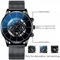 Mesh Black Gold_Men's Business Calendar es Stainless Steel Mesh Belt Analog Quartz Wrist Male Leath