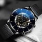 Mesh Black Gold_Men's Business Calendar es Stainless Steel Mesh Belt Analog Quartz Wrist Male Leath