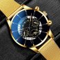 Mesh Black Gold_Men's Business Calendar es Stainless Steel Mesh Belt Analog Quartz Wrist Male Leath