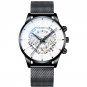 Mesh Black White_Men's Business Calendar es Stainless Steel Mesh Belt Analog Quartz Wrist  Male Leat
