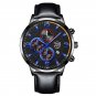 Leather Black Blue_Luxury Mens Business es Stainless Steel Mesh Belt Quartz Wrist  Luminous Clock Me